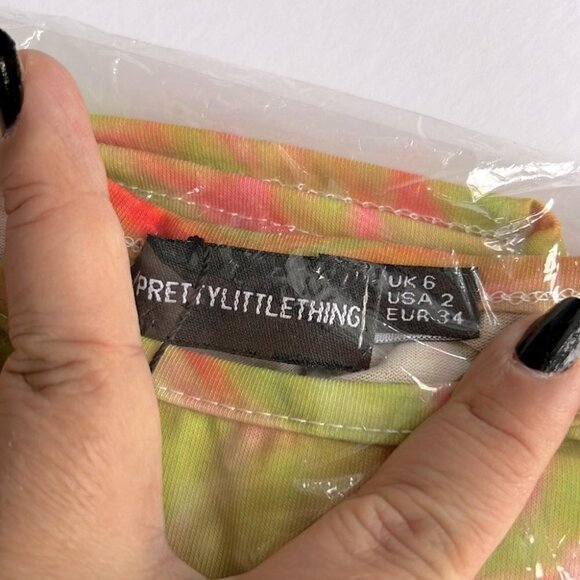 PrettyLittleThing, Green Swirl Jersey Tie Ruched Side Crop Top. Size: 2 (US) NWT - Picture 4 of 8